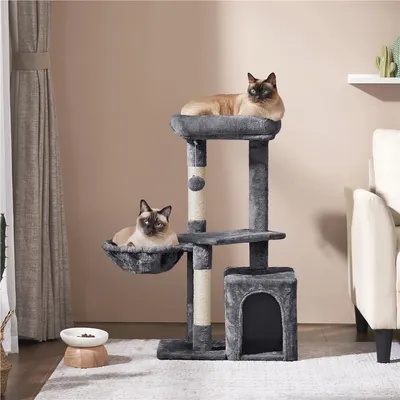 Kratzbaum klein 87 cm hoch stabiler Kletterbaum mit Plüsch Sisal für Katzen