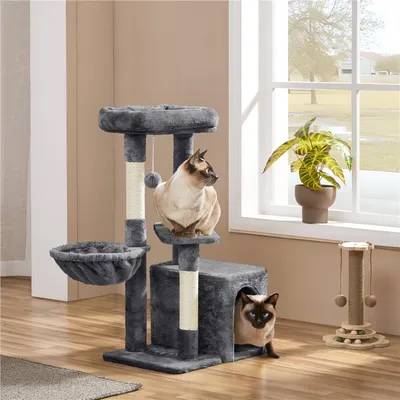 Kratzbaum klein 87 cm hoch stabiler Kletterbaum mit Plüsch Sisal für Katzen