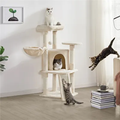 Arbre à Chat Multiniveau Avec Niche Perchoir Panier Poteaux Griffoir Boule