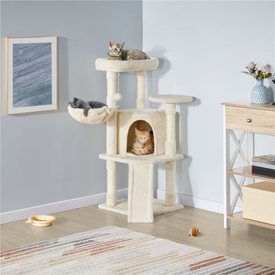 Arbre à Chat Multiniveau Avec Niche Perchoir Panier Poteaux Griffoir Boule