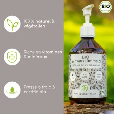 Wolfsbacher Natur Huile de nigelle bio pour chiens