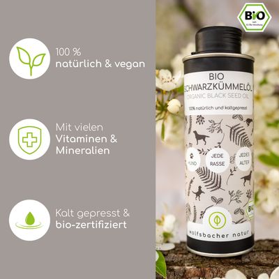 Wolfsbacher Natur Bio Schwarzkümmelöl für Hunde