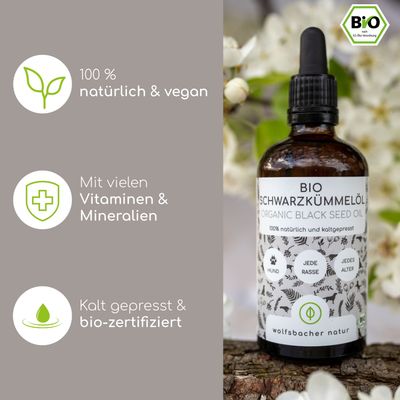 Wolfsbacher Natur Bio Schwarzkümmelöl für Hunde