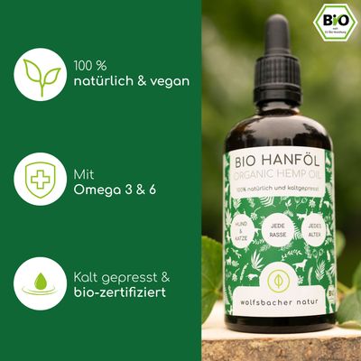 Wolfsbacher Natur Bio Hanföl für Hunde