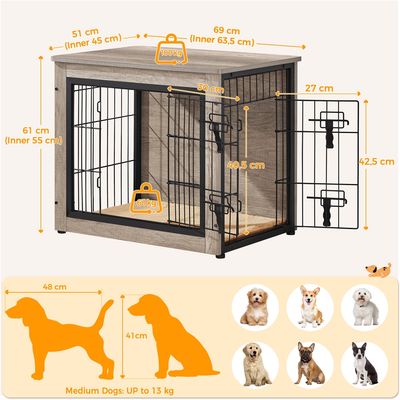 Cage Pour Chien En Bois Avec 2 Portes à Double Serrure