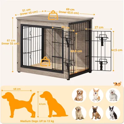 Cage Pour Chien En Bois Avec 2 Portes à Double Serrure