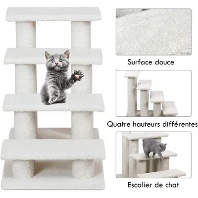 GIANTEX Escalier pour Chat 4 Étages avec Griffoir et Centre d’Activités