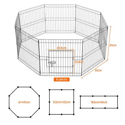 8 Panneaux Parc Enclos Pliant Pour Chiens Chiots 61cm