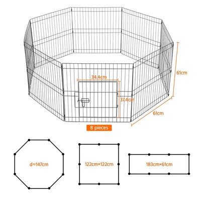 8 Panneaux Parc Enclos Pliant Pour Chiens Chiots 61cm