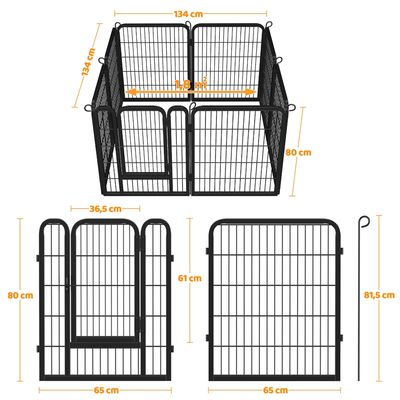 Parc Pour Chien En 8 Panneaux Enclos En Métal, 80 Cm Noir