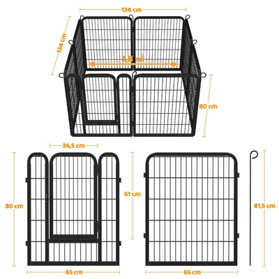 Parc Pour Chien En 8 Panneaux Enclos En Métal, 80 Cm Noir