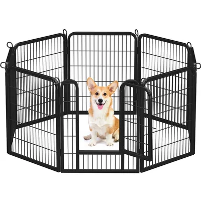 Parc Pour Chien En 8 Panneaux Enclos En Métal, 80 Cm Noir