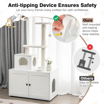 GIANTEX Arbre à Chat avec Meuble Litière et Niche, Style Industriel