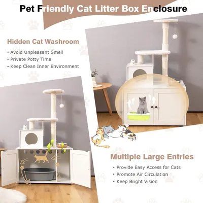 GIANTEX Arbre à Chat avec Meuble Litière et Niche, Style Industriel