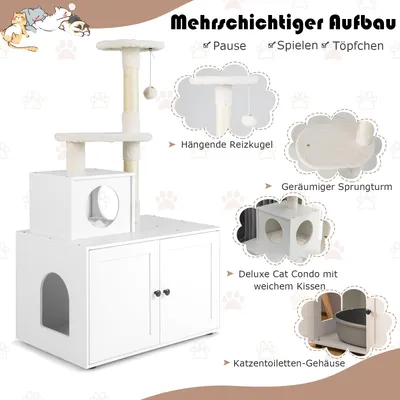 GIANTEX Kratzbaum Mit Katzentoilettenmöbel Und Hütte, Im Industrial-Stil GIANTEX Kratzbaum Mit Katzentoilettenmöbel Und Hütte, Im Industrial-Stil
