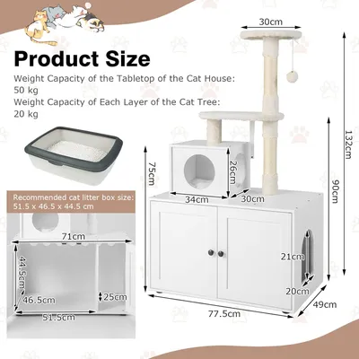 GIANTEX Arbre à Chat avec Meuble Litière et Niche, Style Industriel