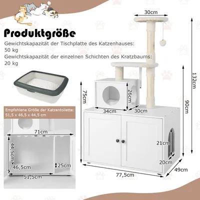 GIANTEX Kratzbaum Mit Katzentoilettenmöbel Und Hütte, Im Industrial-Stil GIANTEX Kratzbaum Mit Katzentoilettenmöbel Und Hütte, Im Industrial-Stil