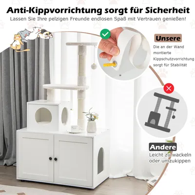 GIANTEX Kratzbaum Mit Katzentoilettenmöbel Und Hütte, Im Industrial-Stil GIANTEX Kratzbaum Mit Katzentoilettenmöbel Und Hütte, Im Industrial-Stil