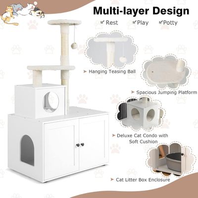 GIANTEX Arbre à Chat avec Meuble Litière et Niche, Style Industriel