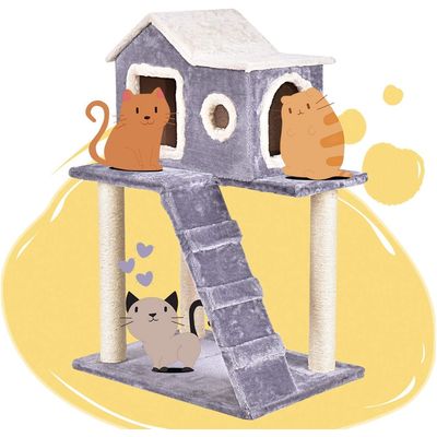 GIANTEX Arbre à Chat avec Poteaux en Sisal, Niche Confortable et Escalier