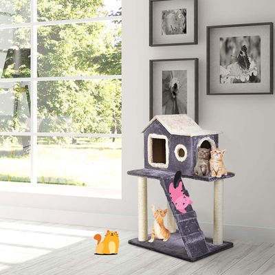 GIANTEX Arbre à Chat avec Poteaux en Sisal, Niche Confortable et Escalier