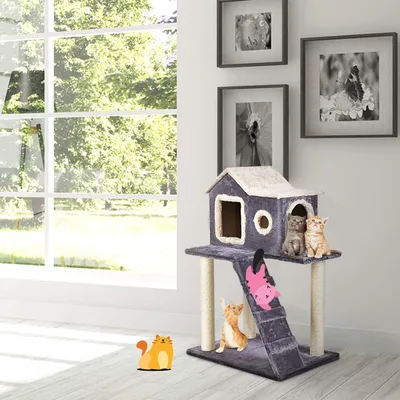 GIANTEX Arbre à Chat avec Poteaux en Sisal, Niche Confortable et Escalier