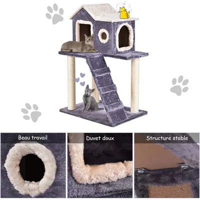GIANTEX Arbre à Chat avec Poteaux en Sisal, Niche Confortable et Escalier