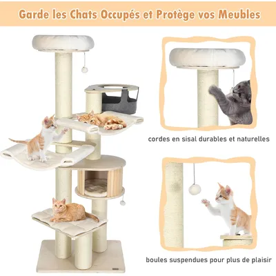 GIANTEX Arbre à Chat avec Hamacs Pivotant, Griffoirs en Sisal et Condo
