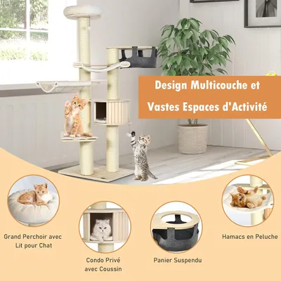 GIANTEX Arbre à Chat avec Hamacs Pivotant, Griffoirs en Sisal et Condo
