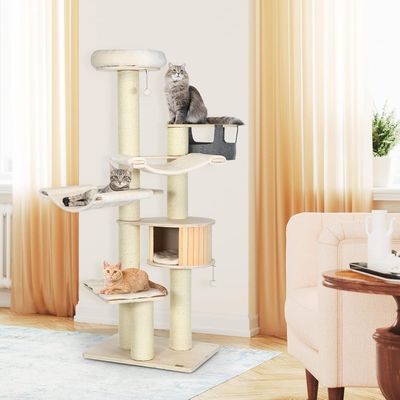 GIANTEX Arbre à Chat avec Hamacs Pivotant, Griffoirs en Sisal et Condo