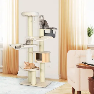 GIANTEX Arbre à Chat avec Hamacs Pivotant, Griffoirs en Sisal et Condo