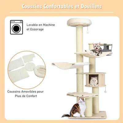 GIANTEX Arbre à Chat avec Hamacs Pivotant, Griffoirs en Sisal et Condo