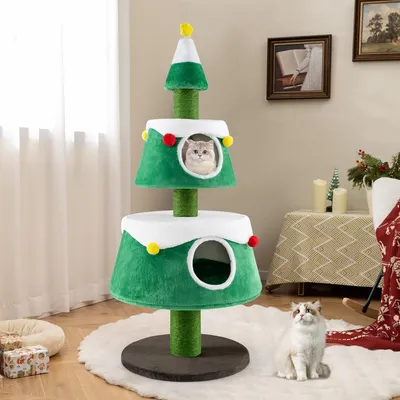 GIANTEX Arbre à Chat en Forme de Sapin de Noël avec 2 Grottes