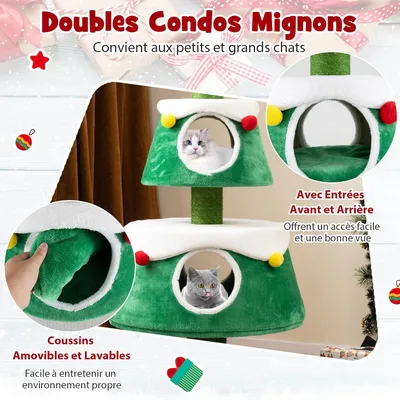 GIANTEX Arbre à Chat en Forme de Sapin de Noël avec 2 Grottes