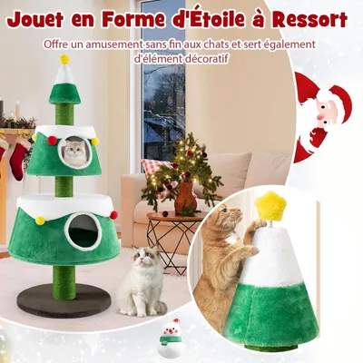 GIANTEX Arbre à Chat en Forme de Sapin de Noël avec 2 Grottes