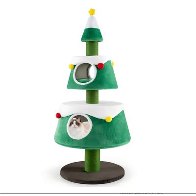 GIANTEX Arbre à Chat en Forme de Sapin de Noël avec 2 Grottes