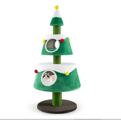 GIANTEX Arbre à Chat en Forme de Sapin de Noël avec 2 Grottes