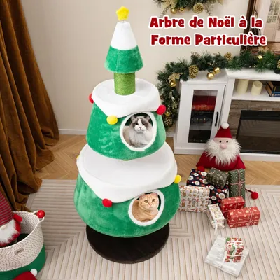 GIANTEX Arbre à Chat en Forme de Sapin de Noël avec 2 Grottes
