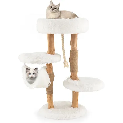 GIANTEX 4-Stöckiger Kratzbaum Aus Massivholz Mit Plattform Und Sitzstange