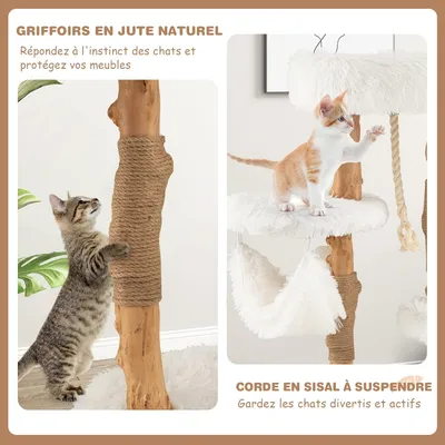 GIANTEX Arbre à Chat à 4 Niveaux en Bois Massif avec Plateforme, Perchoir