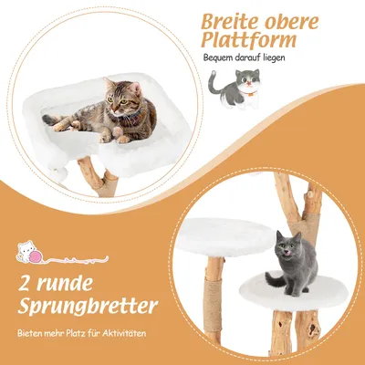 GIANTEX 4-Stöckiger Kratzbaum Aus Massivholz Mit Plattform Und Sitzstange GIANTEX 4-Stöckiger Kratzbaum Aus Massivholz Mit Plattform Und Sitzstange