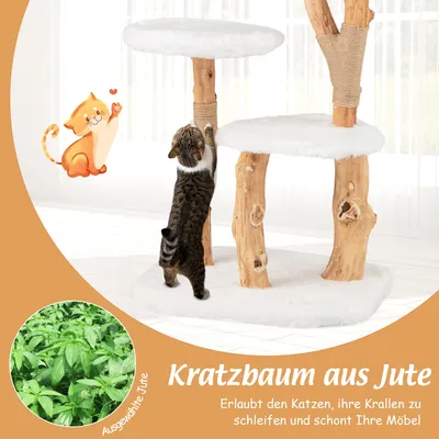 GIANTEX 4-Stöckiger Kratzbaum Aus Massivholz Mit Plattform Und Sitzstange GIANTEX 4-Stöckiger Kratzbaum Aus Massivholz Mit Plattform Und Sitzstange