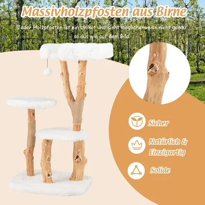 GIANTEX 4-Stöckiger Kratzbaum Aus Massivholz Mit Plattform Und Sitzstange GIANTEX 4-Stöckiger Kratzbaum Aus Massivholz Mit Plattform Und Sitzstange