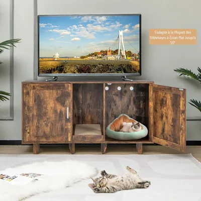 GIANTEX Maison de Toilette pour Chat avec 2 Portes et Planche à Griffer