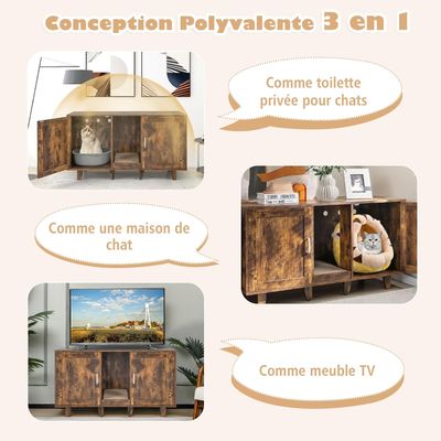 GIANTEX 3 en 1 Maison de Toilette pour Chat,2 Porte avec Pieds Amovibles