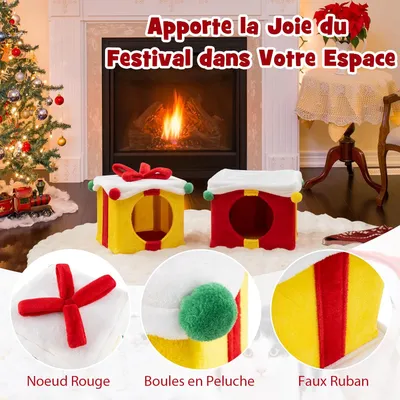 GIANTEX Niche pour Chat Noël à 2 Niveaux Design Modulaire, Tissu en Peluche