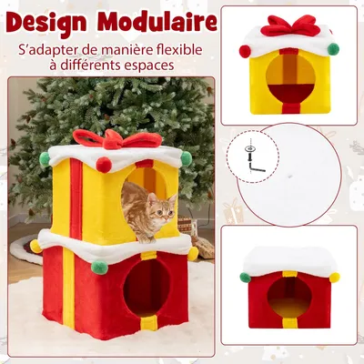 GIANTEX Niche pour Chat Noël à 2 Niveaux Design Modulaire, Tissu en Peluche