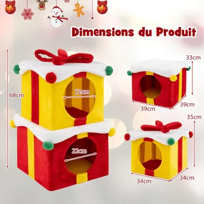 GIANTEX Niche pour Chat Noël à 2 Niveaux Design Modulaire, Tissu en Peluche