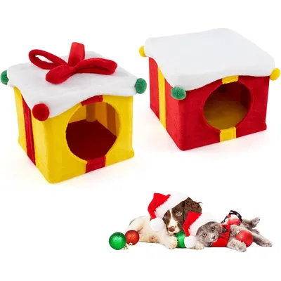 GIANTEX Niche pour Chat Noël à 2 Niveaux Design Modulaire, Tissu en Peluche