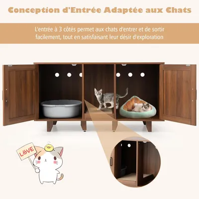 GIANTEX 3 en 1 Maison de Toilette pour Chat,2 Porte avec Pieds Amovibles GIANTEX 3 en 1 Maison de Toilette pour Chat,2 Porte avec Pieds Amovibles